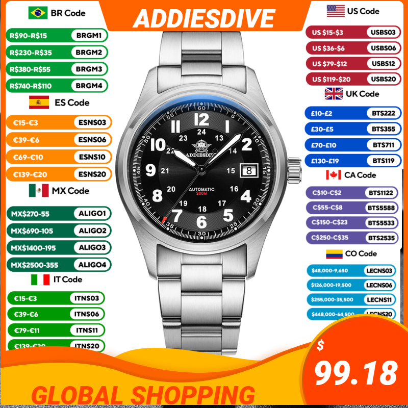 Anti Blue Light Film - ADDIESDIVE Classic Automatic Mechanical Men's Watches